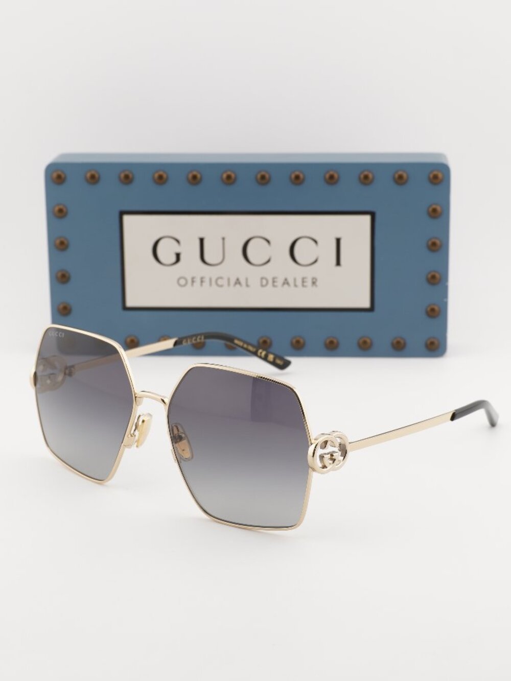 Gucci GG2163S 001 Square Sunglasses - Gold/Grey Gradient - Picture 1 of 11